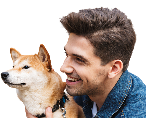 Man hugging husky