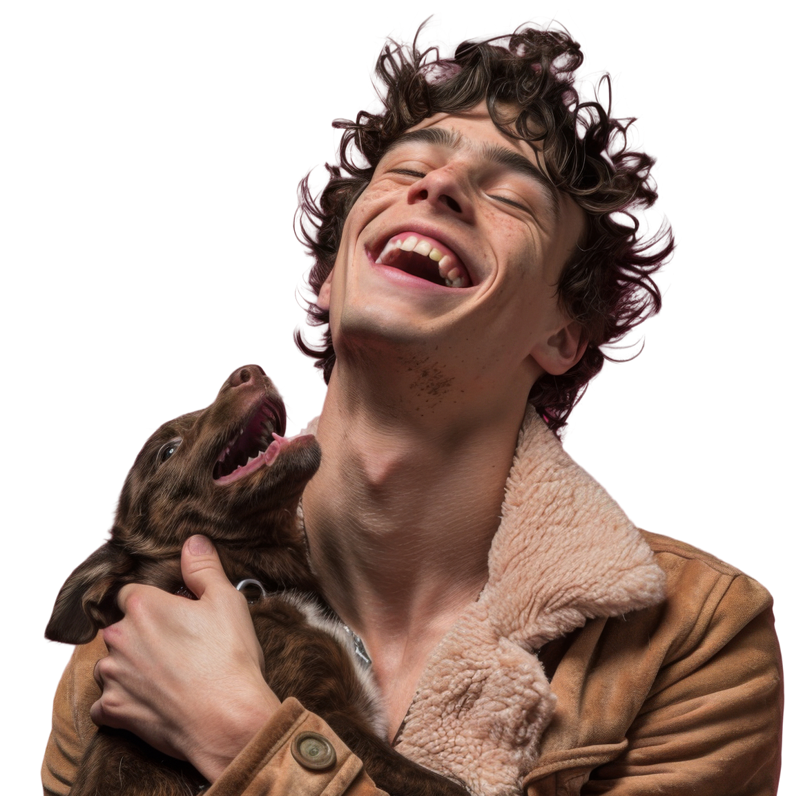 Man hugging husky