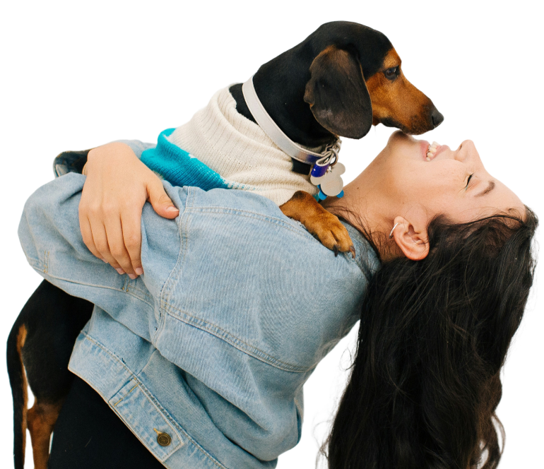 Woman hugging husky